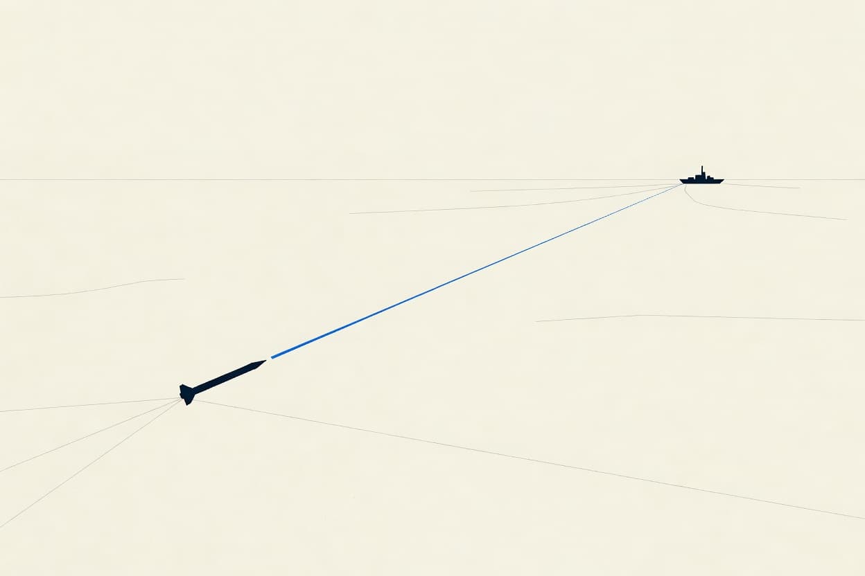 ბალისტიკური რაკეტა მიმართული საზღვაო გემისკენ ღია ზღვაში.